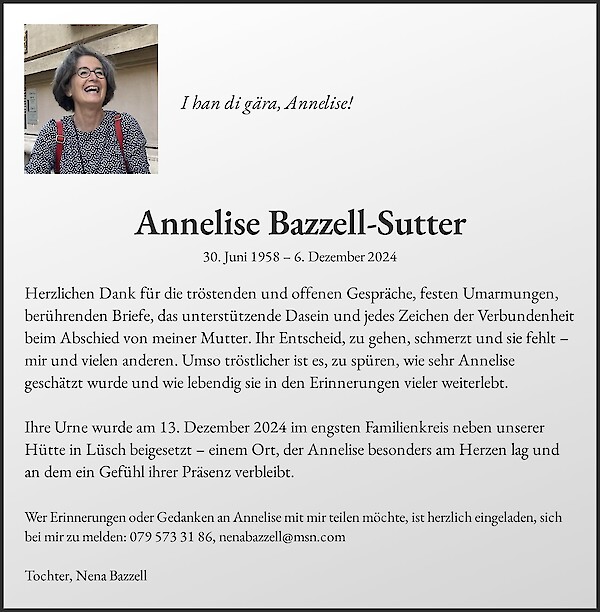 Danksagung von Annelise Bazzell-Sutter