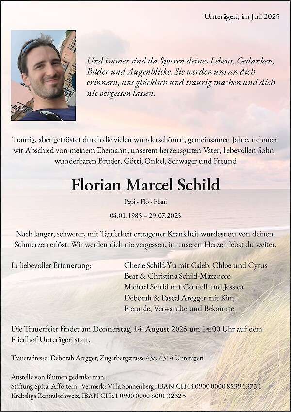 Todesanzeige von Florian Marcel Schild, Unter&auml;geri