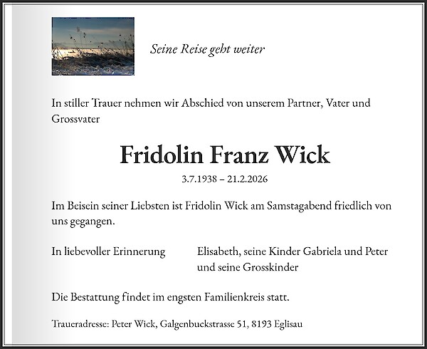 Todesanzeige von Fridolin Franz Wick