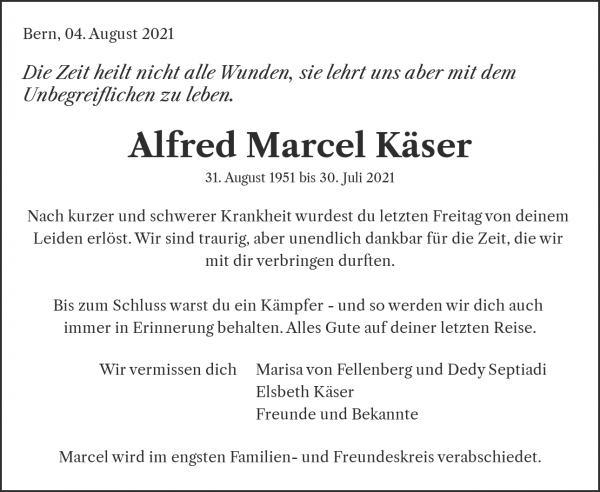 Todesanzeige von Alfred Marcel K&auml;ser, Bern