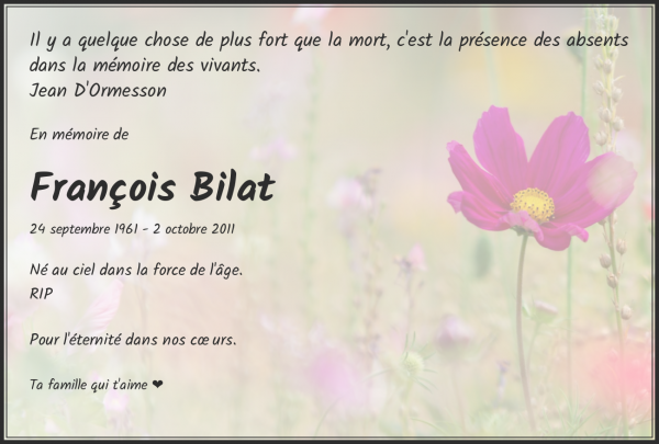 Todesanzeige von Fran&ccedil;ois Bilat, St-L&eacute;gier-La Chi&eacute;saz