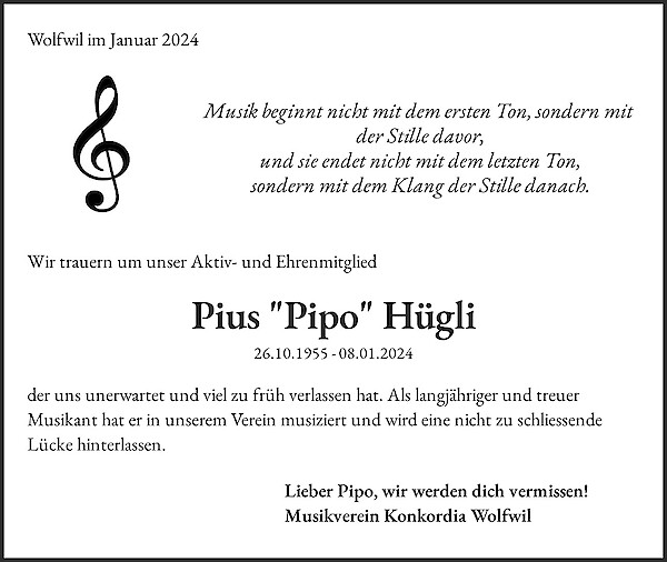 Todesanzeige von Pius "Pipo" H&uuml;gli
