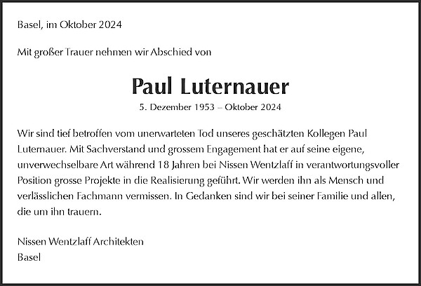 Todesanzeige von Paul Luternauer